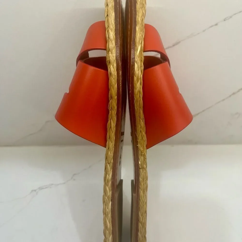 Paloma Barceló Coral/Orange Leather Espadrille Slide Sandals Made in Spain EU 36
